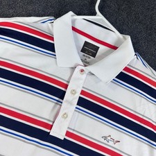Greg Norman Tasso Elba Mens XL Play Dry Striped Golf Polo Shirt White Navy Red