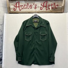 Vintage Farah Western Shirt XL Dark Green USA Big Collar Retro Disco