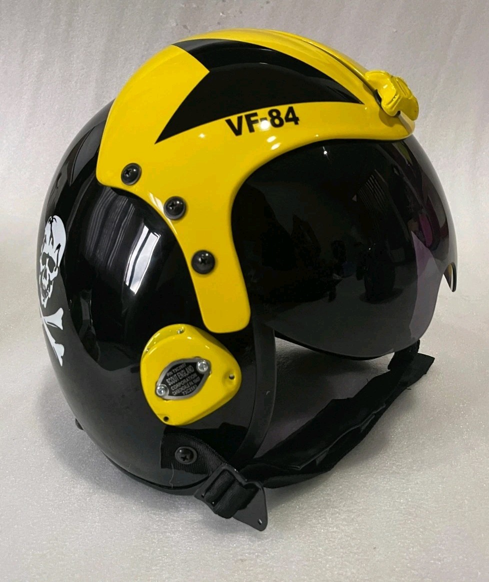 SIZE XL-XXL HGU-33 JOLLY ROGERS BLACK PILOT HELMET REPLICA+badge