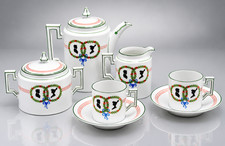 PORZELLAN SERVICE T&ecirc;te-&agrave;-T&ecirc;te Kaffeeservice Biedermeier gr&uuml;n/rot Thomas & Ens
