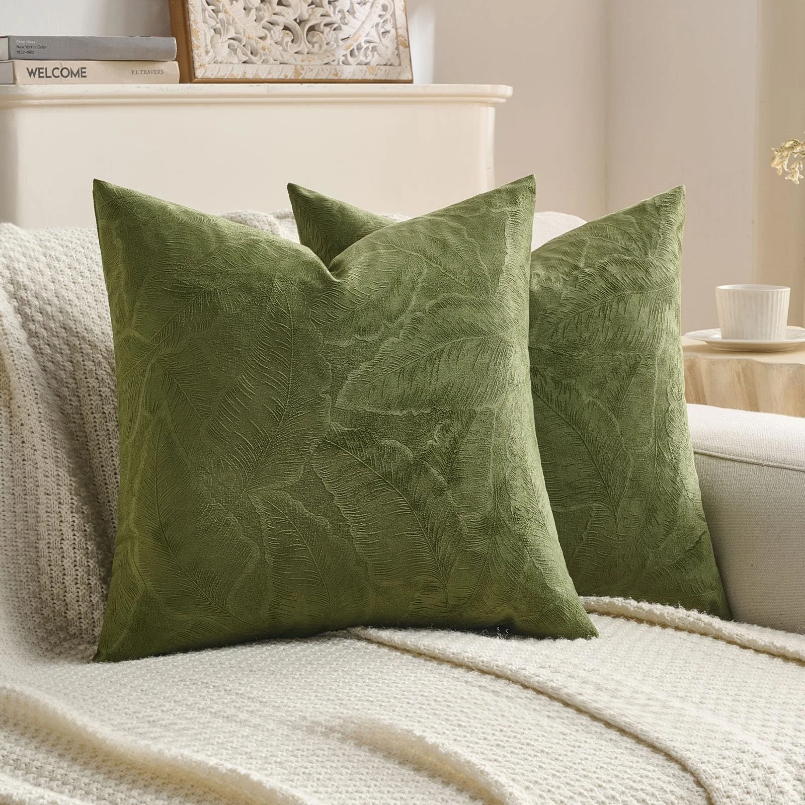 Moss Green Velvet Throw Pillow Covers 22x22 Inch Set of 2,Soft Embossed Leaf-...
Opens in a new wind