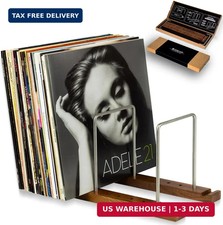 Vinyl Record Storage Holder 75 LPs Walnut Steel Adjustable Dividers