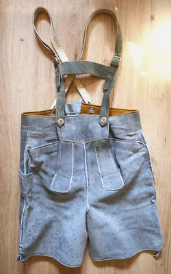 original alte Herren-Lederhose / Trachtenhose, mit Hosenträgern, Größe 54 - Bild 1 von 3