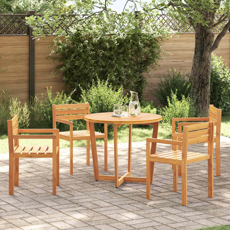 Pranzo Giardino Legno Massello di Acacia Marrone Ø90x75cm 4 Sedie 50x53x80cm Patio Esterno - Immagine 2 di 4