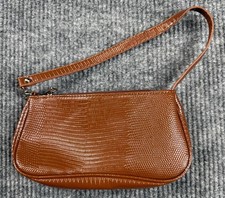 Cognac Brown Reptile Embossed Baguette Shoulder Bag Y2K Faux Leather