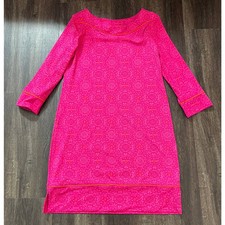 Lands' End Women's Pink Medallion Stretch Shift Dress Swim Cover-up XS 2-4 