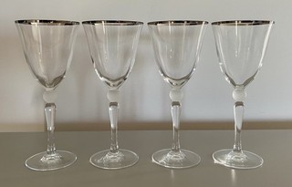 Copas de vino vintage borde plateado esmerilado detalle de vástago de bola x 4 copas