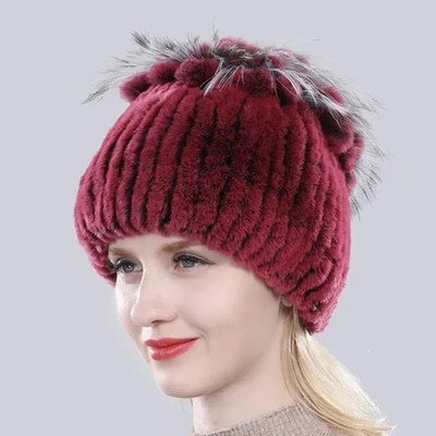Hot Sale Russia Winter Quality Real Fur Hat Natural Warm Rex Rabbit Fur Cap Lady