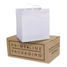 Line Packaging White Plastic Bags, Shopping Gift Bags with Handles for Small ...