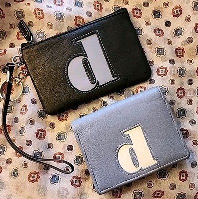2 Wallets. Leather Rolfs. ''D'' Initial. Blue. Black. Zip Wristlet. Trifold ID