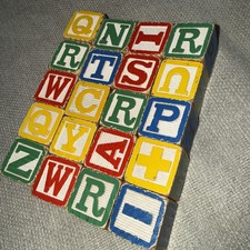 Lot Of 20 Vintage Wooden Child  s ABC 123 Blocks Letters Pictures Numbers 1  