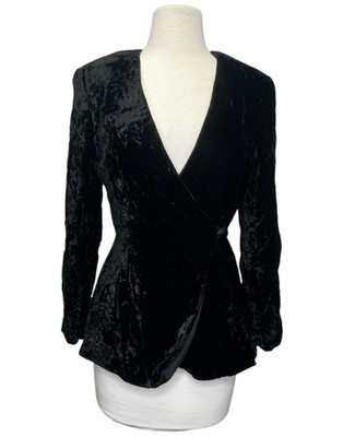 Vintage Constance Saunders Crushed Velvet Blazer 10 Black Wrap Whimsygoth 80s