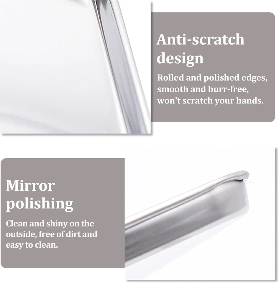 Set 2 Teglie Rettangolari Acciaio Inox Antiaderenti per Pane Biscotti Pizza - Immagine 3 di 4
