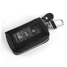Car Key Fob Cover, Genuine Leather Car Key Case Holder with Keychain, Black