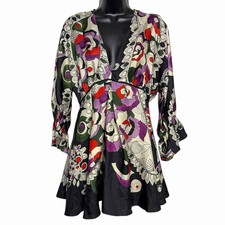 MANGO SUIT 100% SILK DRESS BOHO SCARF PRINT Y2K STYLE WHIMSIGOTH FAIRY RETRO 6