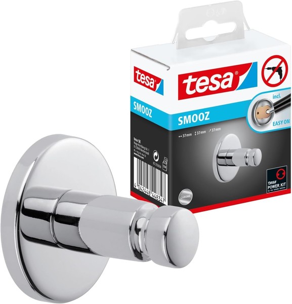 Tesa Smooz Klebehaken Verchromt Rund 37 X 37 X 37 Mm Ohne Bohren Badhaken-image