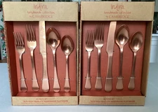 Indira Cambridge 20 piece Flatware Set. 18/8 Stainless. Katni Copper Antique.