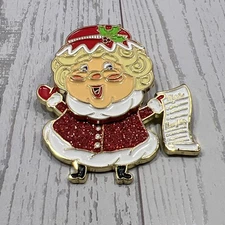 Rare Mrs Claus Walmart Squiggly Metal Lapel Pin Naughty Nice List