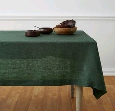 Solino Home Linen Tablecloth 60 x 108 Inch - 100 Pure Linen Forest Green Table