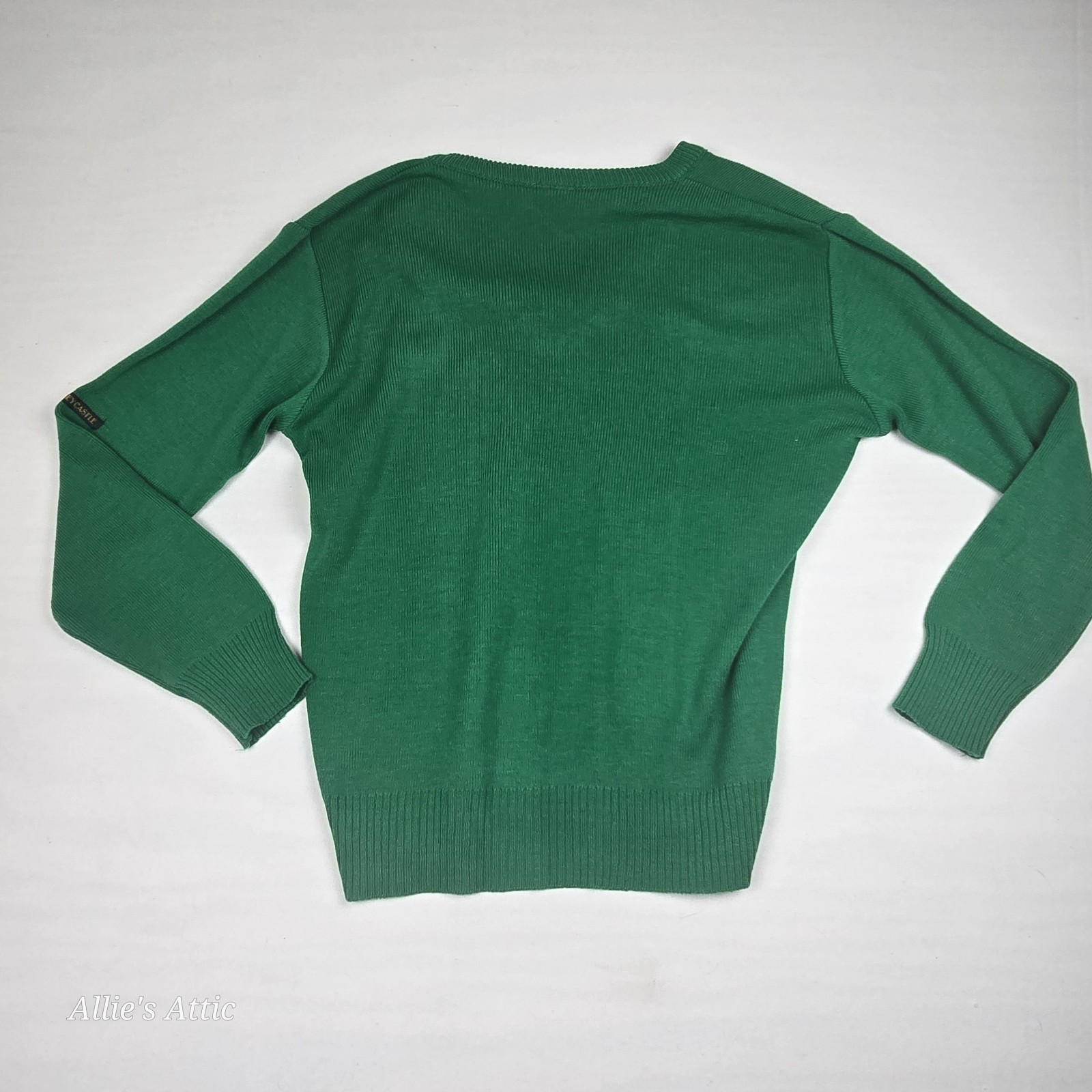 Vintage Ireland Blarney Castle Women XS Green V Neck Sweater St Patricks Day 80s image 4