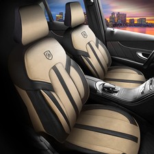 Sitzbezüge passend für Audi Q5 in Alcantara Beige-Schwarz mit Rückentasche