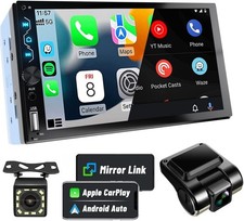 Double Din Head Unit Car Stereo w/ Dash Cam 7" Touchscreen Carplay Android Auto