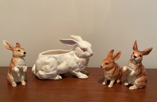 Vintage Lefton Rabbits~ Planter #3241~ Brown Bunny Trio #6664