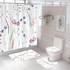 Bathroom set includes shower curtain and floor mat 4-piece set