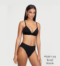 Victoria's Secret Cotton High-Leg Brief Panties Sz L Black or Black w/Aqua
