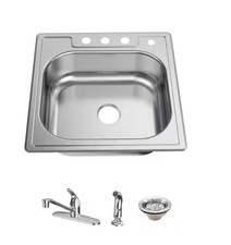 25 x 22 x 8 in All-In-One Single Bowl Kitchen Sink with Faucet and Drain