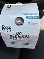 L’eggs Silken Mist Control Top Silky Sheer Leg Tights Pantyhose Nude Size B New