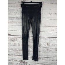Spanx Faux Leather Leggings Women's SZ S Black High Rise Stretch Shaping Pants