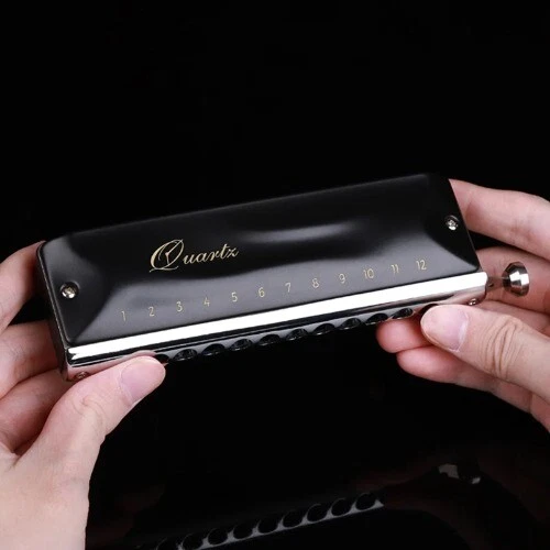 Black 12 Hole Chromatic Harmonica C Key Non Mucosal BeginnerMouthHarmonica Child - Image 2 of 4