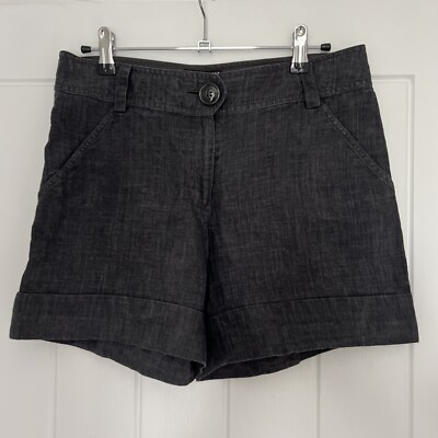 H&M Grey Linen Tailored Shorts With Turn Ups Size 10 UK