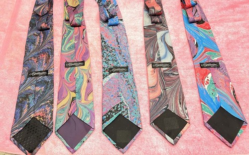 5 New Without Tags 90s Vintage Marblesque 100% Silk  Men’s Tie - Picture 5 of 6