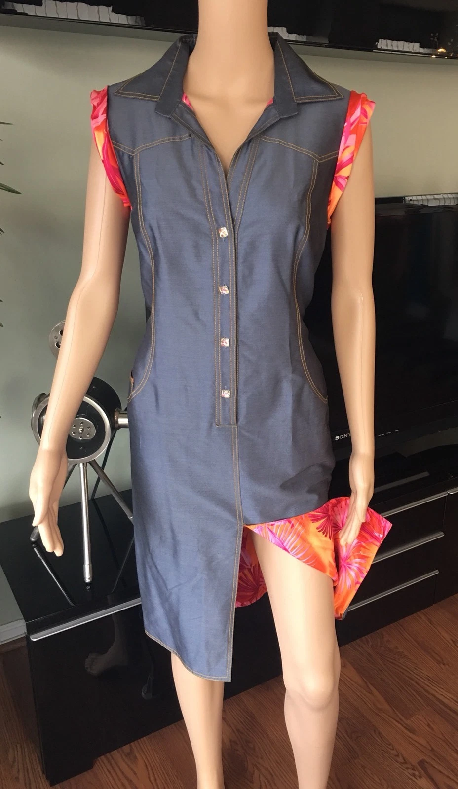 CAMICIA GIANNI VERSACE VINTAGE SS00 RUNWAY SEXY COLOR DENIM ABITO ICONICO!!!!