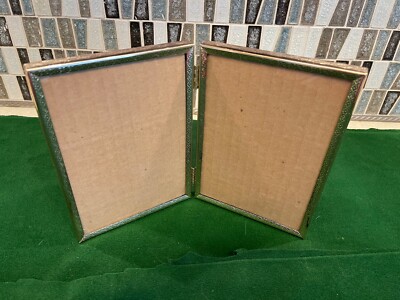 Vintage Bi-Fold Double Hinged Gold Tone Metal Photo Picture Frame with ...
