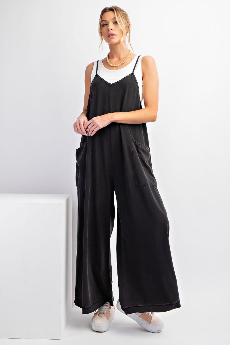Easel Womens Mineral Washed Cotton Wide leg Jumpsuit Jumper Romper