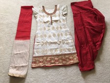 Women Bollywood New Stitched Salwar Kameez Saree Kurti Off white maroon