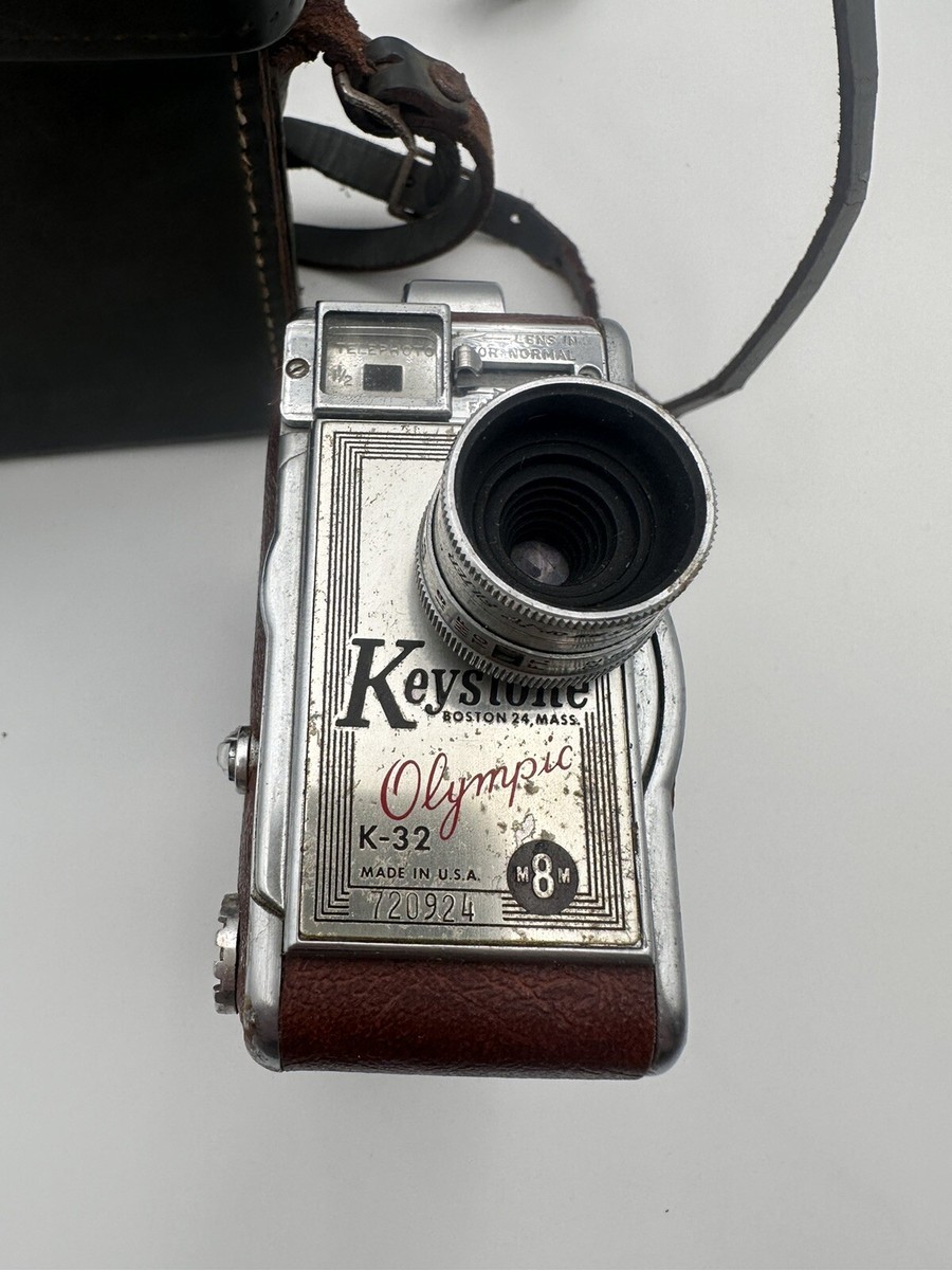 Vintage Keystone Olympic K-32 8mm Roll Film Movie Camera Pig Skin