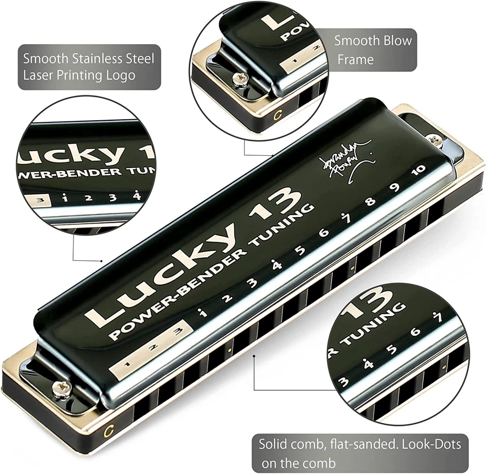 Lucky 13 Bass Plus Blues Harmonica 13 Holes Diatonic Harp Mouth Organ US Stock - Image 2 of 4