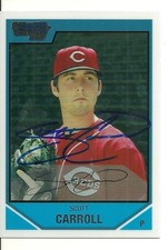 SCOTT CARROLL CINCINNATI REDS SIGNED AUTO 2007 BOWMAN CHROME CARD #BDPP31 W/COA