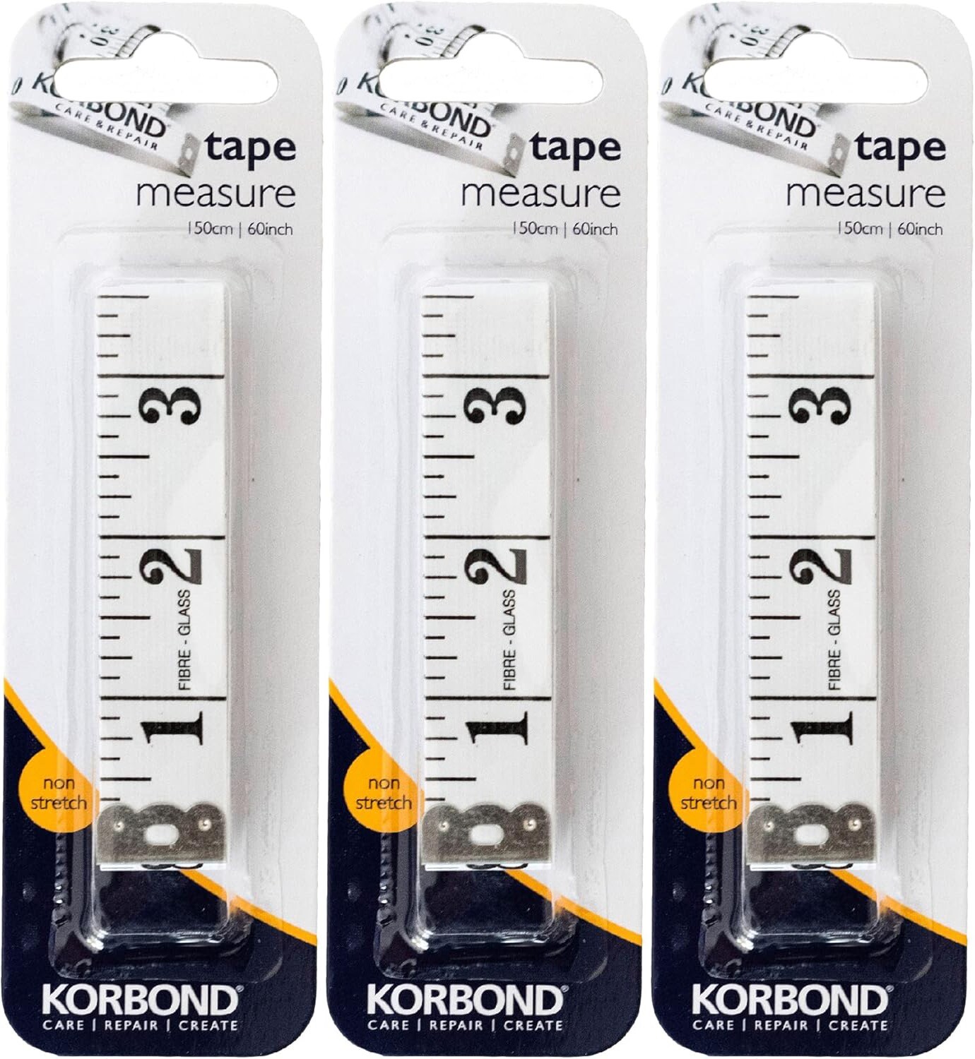 3x Korbond Tape Measure Metric Imperial Tailoring Dressmaking 150cm/60 Inch