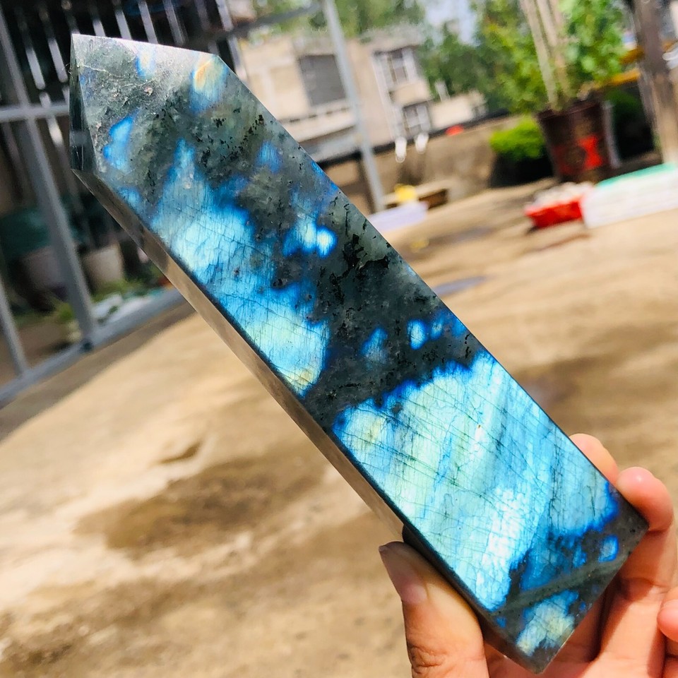 373g Natural Blue Light Labradorite Quartz Crystal Tower Mineral Reiki
