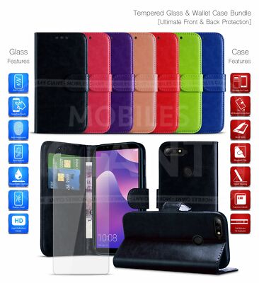 Für Huawei Y6 2018 Wallet Case Kartenfach PU Leder Handyhülle & Hartglas