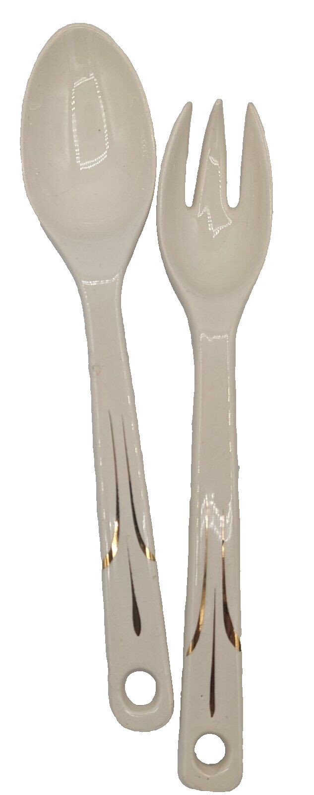 Vintage Porcelain Serving Ware Salad 10.75" Fork & Spoon Off