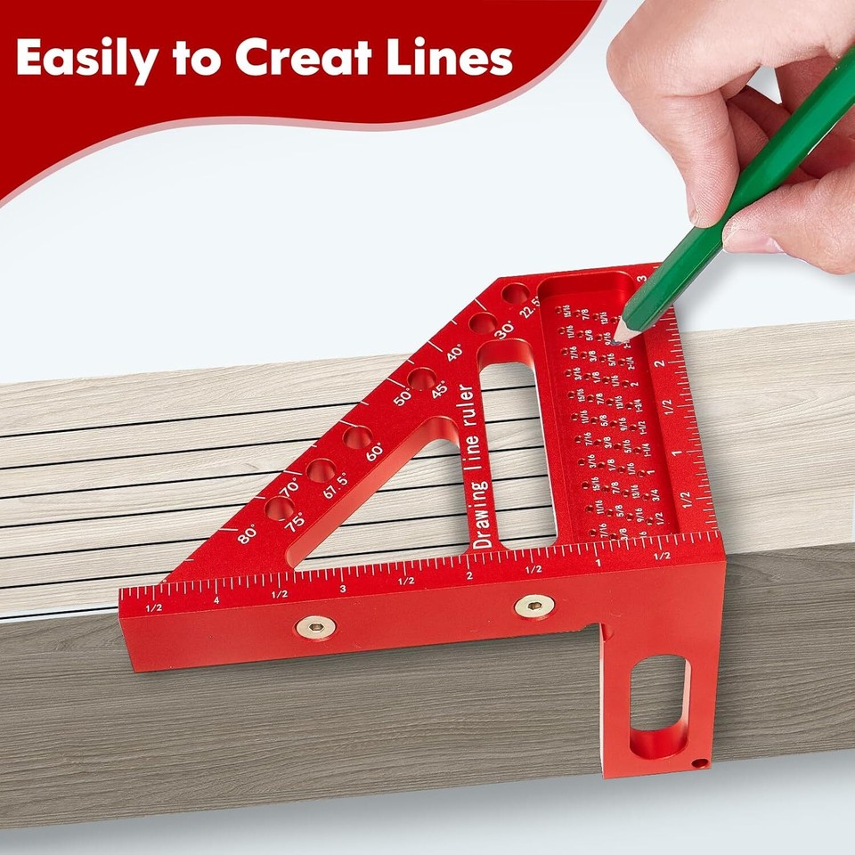 3D Multi-Angle Carpenter Square Hole Scribing Ruler, Aluminum Alloy ...