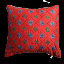 Handmade Embroidered Kantha Stitch Throw Pillow Cover Cotton Silk AB-PC07