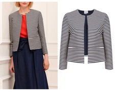 Great Plains Navy Breton Stripe Nautical Lined Boxy Blazer Jacket M Bnwt