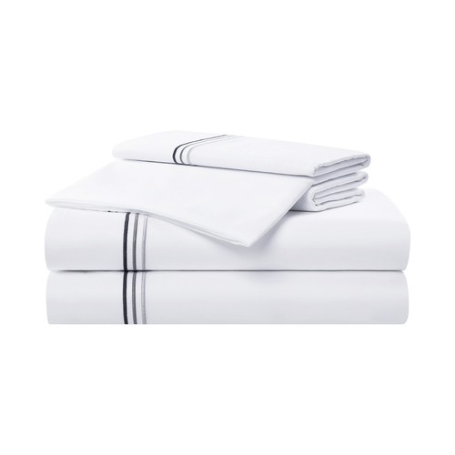 Sateen Cotton Sheet Set, 600 Thread Count, Embroidered Striped Hem, Size Options - Picture 18 of 38